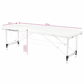 Inklapbare massagetafel, aluminium, 2-delig, wit, comfort