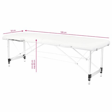 Inklapbare massagetafel, aluminium, 2-delig, wit, comfort