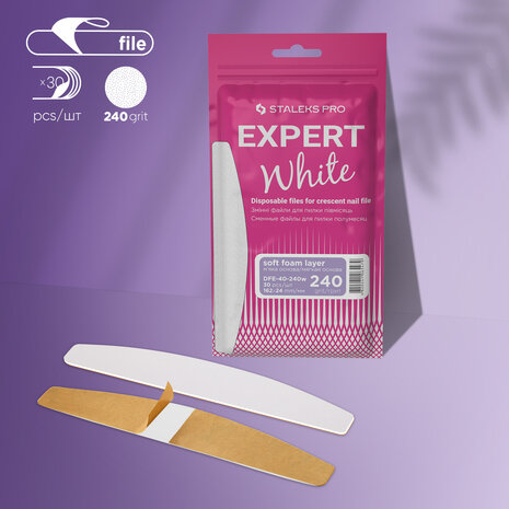 STALEKS White Disposable Files For Crescent Nail File Soft 240grit 30pcs